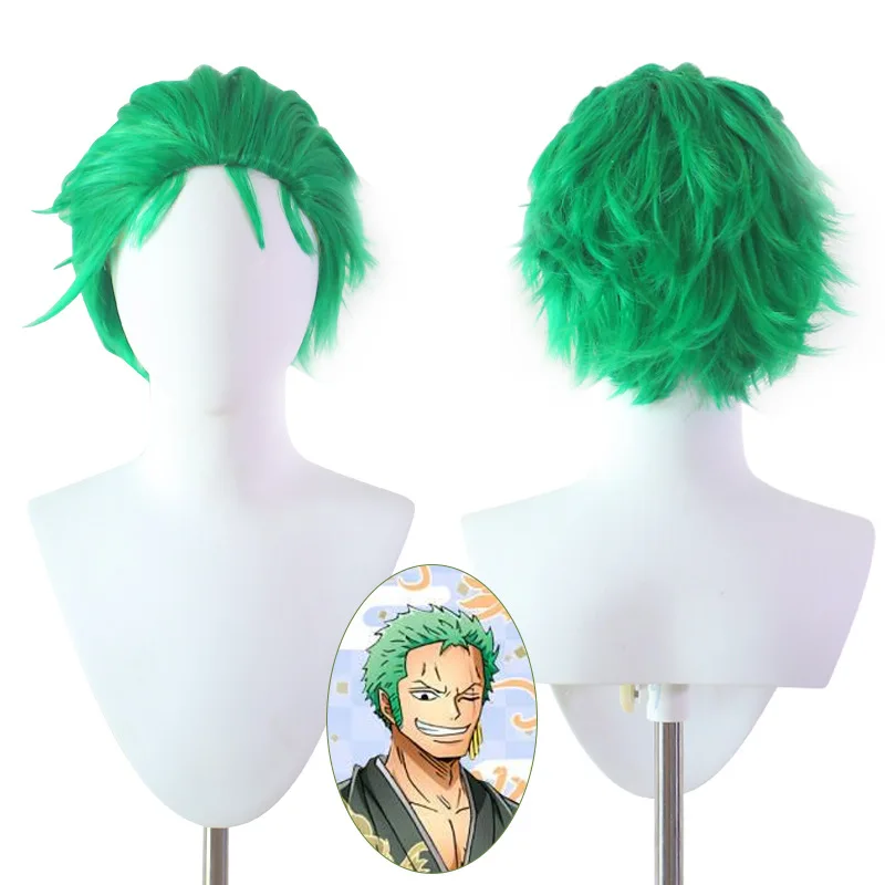 Synthetic Anime Cosplay Wig Inspired By Pirate Swordsman Style Green Spiky Crew Cut Costume for Party Halloween Roleplay