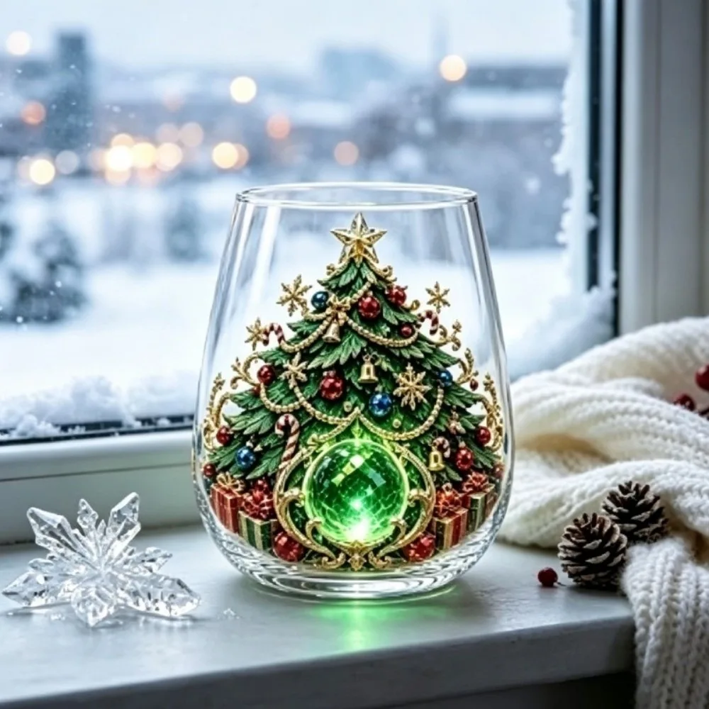 Decoration 2D Print Christmas Wine Glass Santa Claus Snowman Christmas Art Cup Reindeer Tree Coffee Mug Gifts