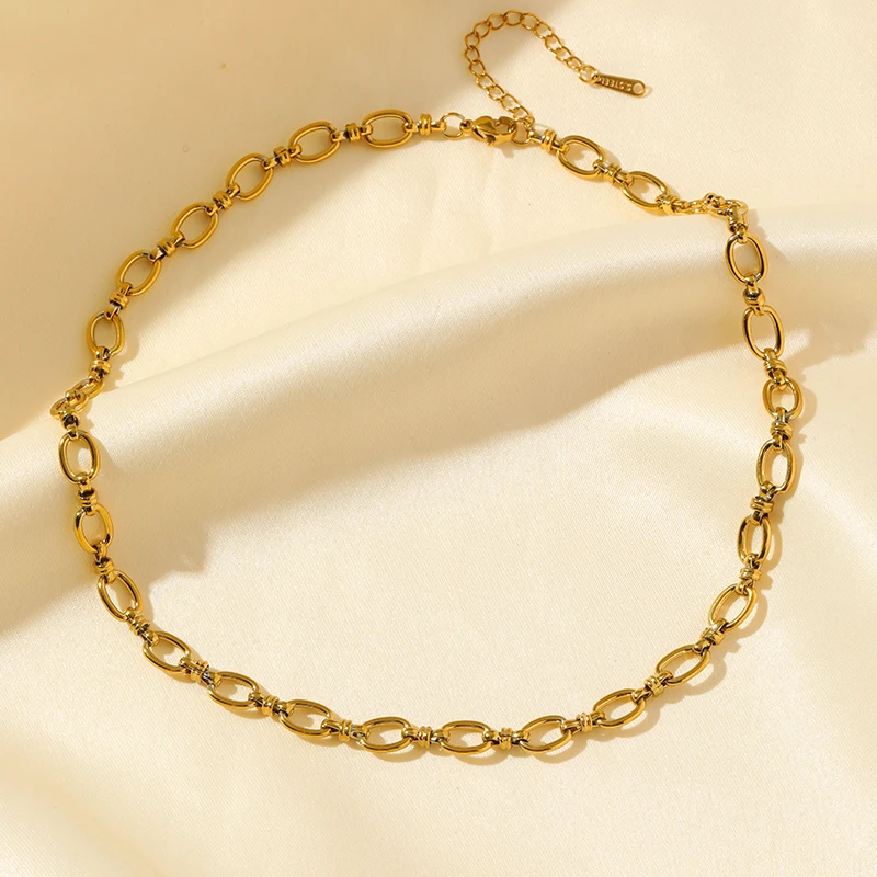 EILIECK 316L Edelstahl Goldfarben Kette Statement Halskette Armband für Damen Charm Einfacher Schmuck Bijoux Schmuckset Geschenk – Detail 14