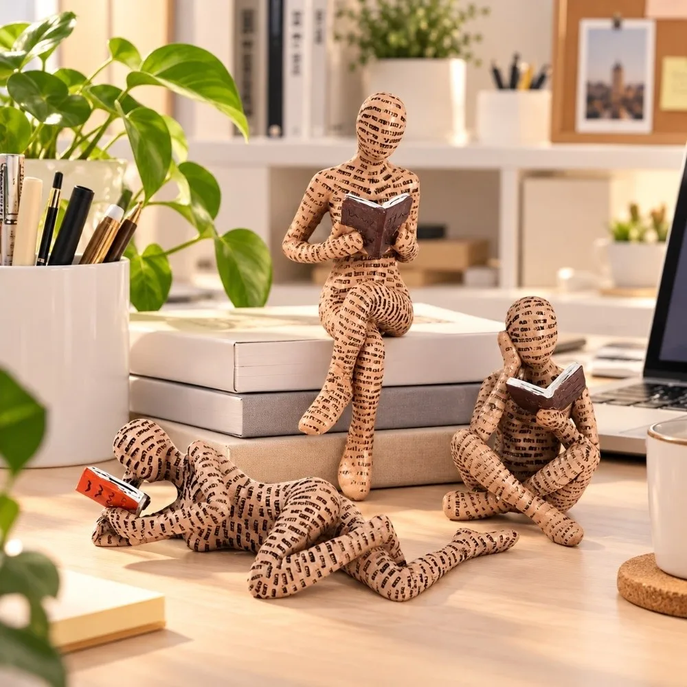 Art Design Resin Reading Man Statue Home Decor Funny Thinker Figurine Paper Pulp Texture Nordic Desktop Ornament Desk