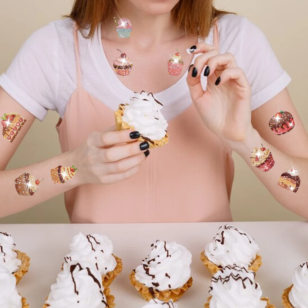 Glitter Ice Cream Temporary Tattoos for Girls - 10 Sheets, Ice Cream, Lollies, Donut Cake Tattoos - Sweet Summer Tattoos