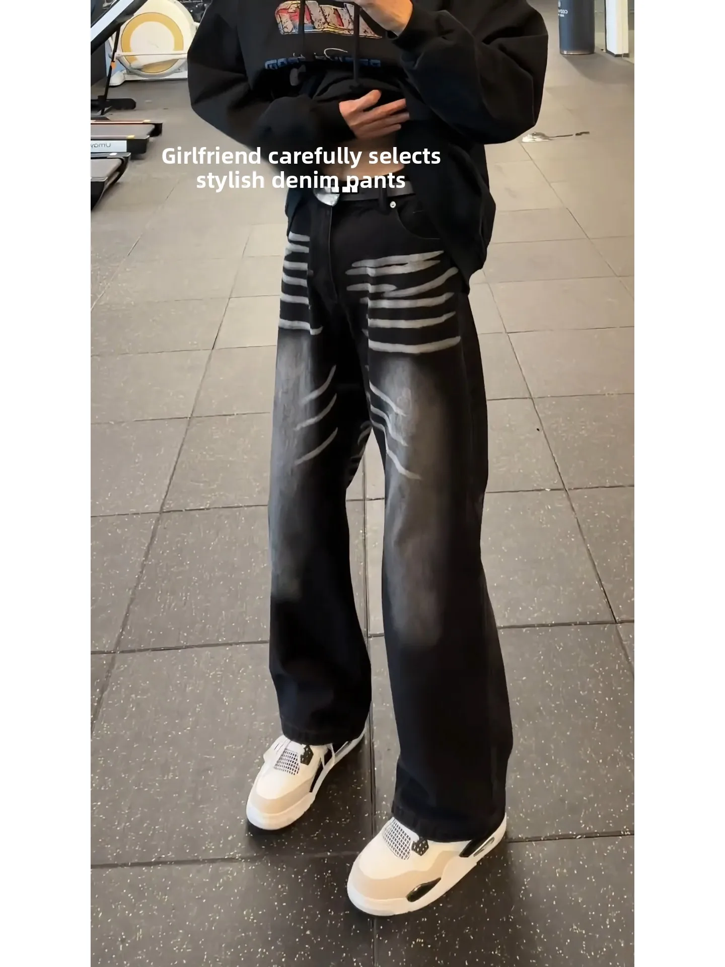 

Waed adient Stripe Straight Leg Men's Jeans Casual Cool Autumn Winter High Street Sle mid Waist Long Pants Youth Faion