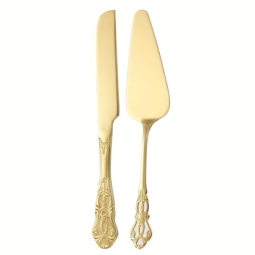 

2pcs Elegant Stainless Steel Cake Shovel Carved Hollow Design Cake Spatula Set Cake Server For Palace Parties