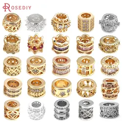 18K Gold Color Brass and Zircon Cylinder Spacer Beads Bracelets Beads High Quality Jewelry Making Necklace Earrings Accessories