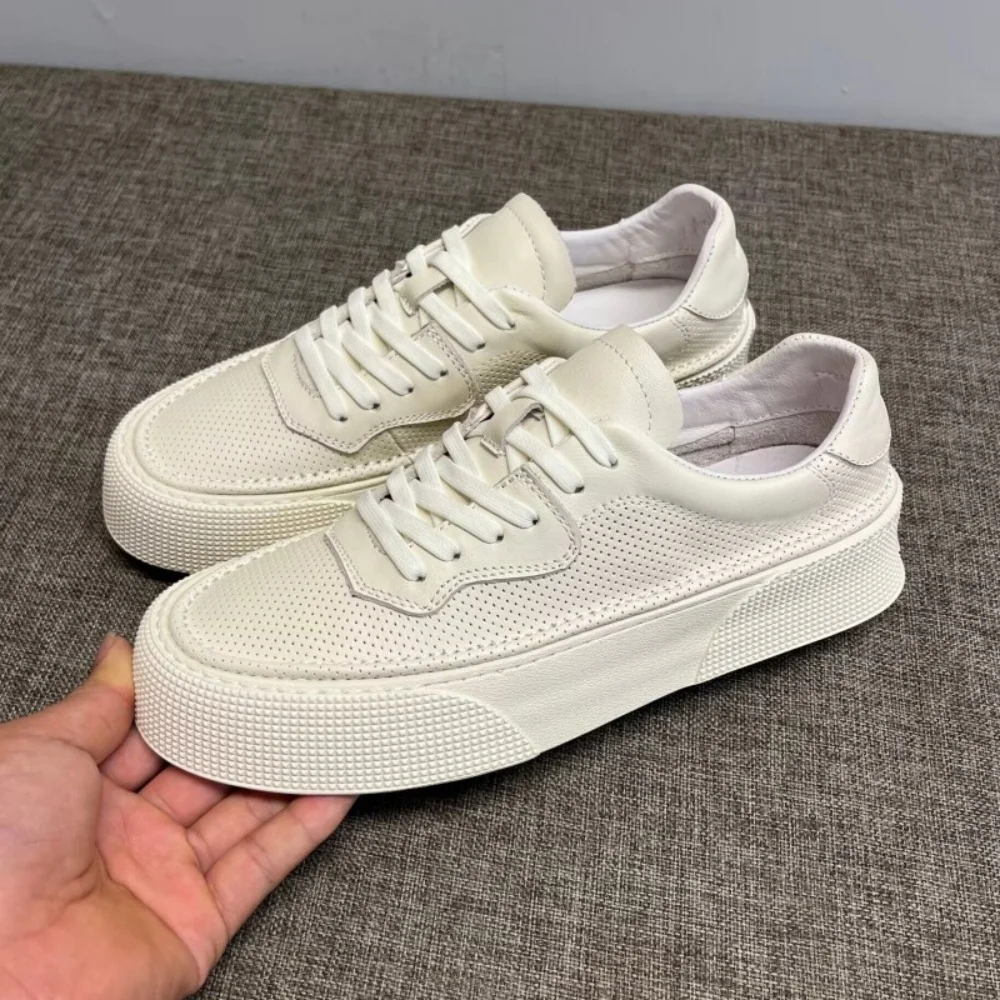 

High-End Men's White Sneakers New Style Breathable Comfortable Leather Shoes Fashionable Versatile Trendy Footwear for Men
