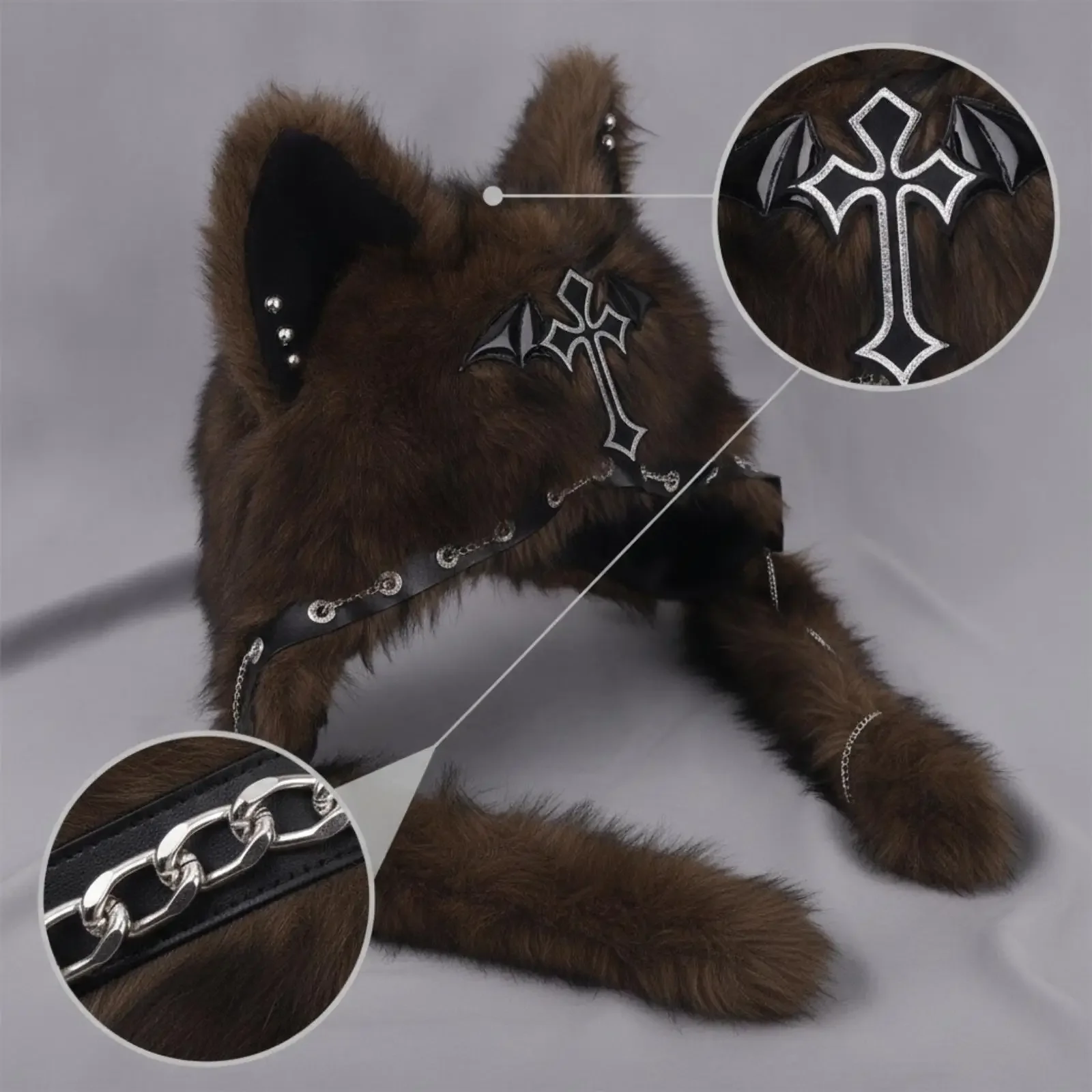 Faux Faux Hair Cat Ear Hat Gothic Hat with Ear Flaps Fuzzy Edgy for Teens, Faux Faux Hair Cat Ear Hat Gothic Hat with Ear Flaps Fuzzy Edgy for Teens,