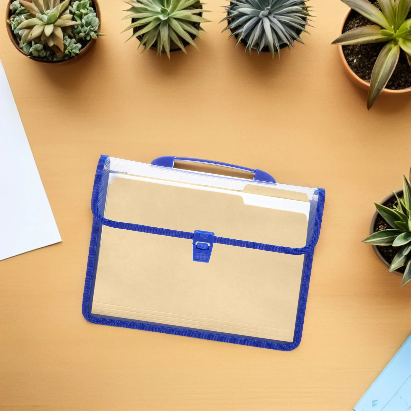 

1 set 1 Set Waterproof Document Bag Clear Expandable Pp File Organizer Snap Button Closure Top Handle Portable For Office School