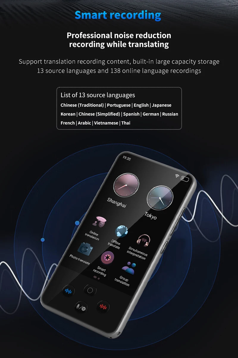S85 Pro 4‑Inch Touch‑Screen Language Translator Device,138 Languages,Voice Video Recording,Offline Translation,8GB 2000mAh