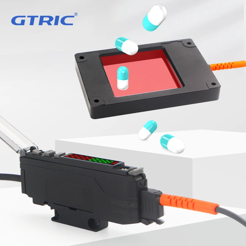 GTRIC-Fiber Opric Amplifier Sensor, Falling Object Detection, Contador de fibra retangular com Fiber Amplifier Sensor, 50*50mm
