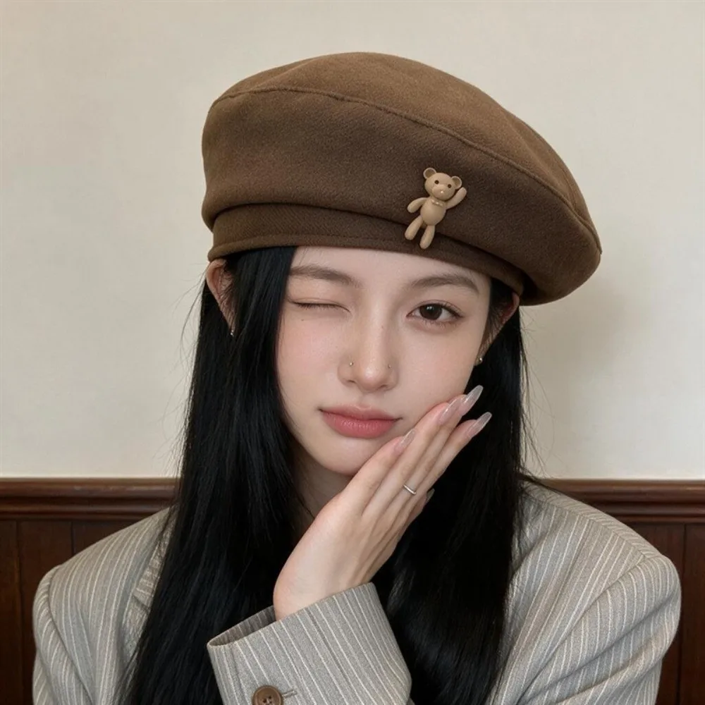 Soft Vintage Beret Hat Classic Color Thermal Texture Newsboy Octagonal Hat Exquisite Heart Decor Retro Painter Bonnet