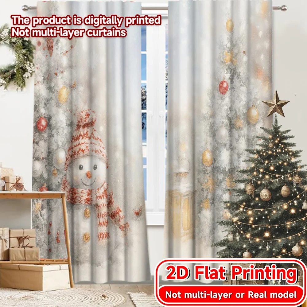 2D Flat Printing,2pcs FrostyFestivities Chic Curtains Semi-Sheer Curtains Festive for digital printing living room curtain,
