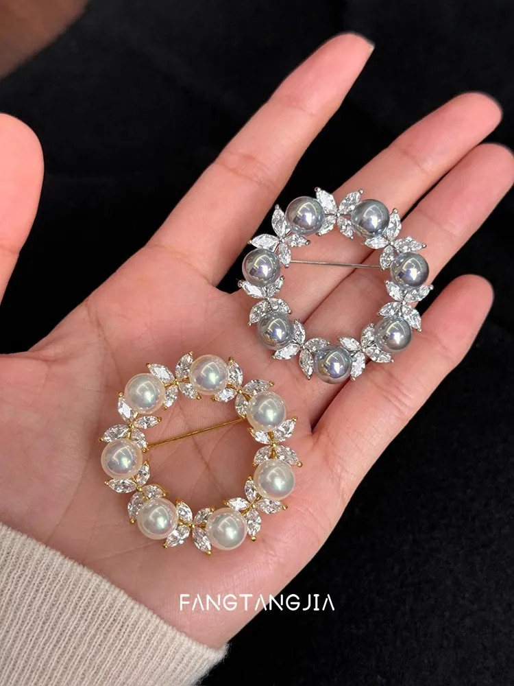 Yessy Vee Women Strong Light Colorful Pearl Brooch Zircon Diamond Wreath Top Quality Breastpin Luxury Exquisite Accessories