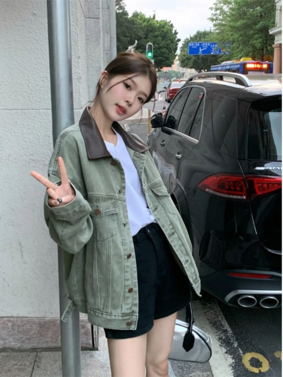 

Denim Coats Unisex Womens Autumn Fleece Bomber Ruffled Baggy Camping Blended Epaulettes Collared Mid-Length Subcultural Flared