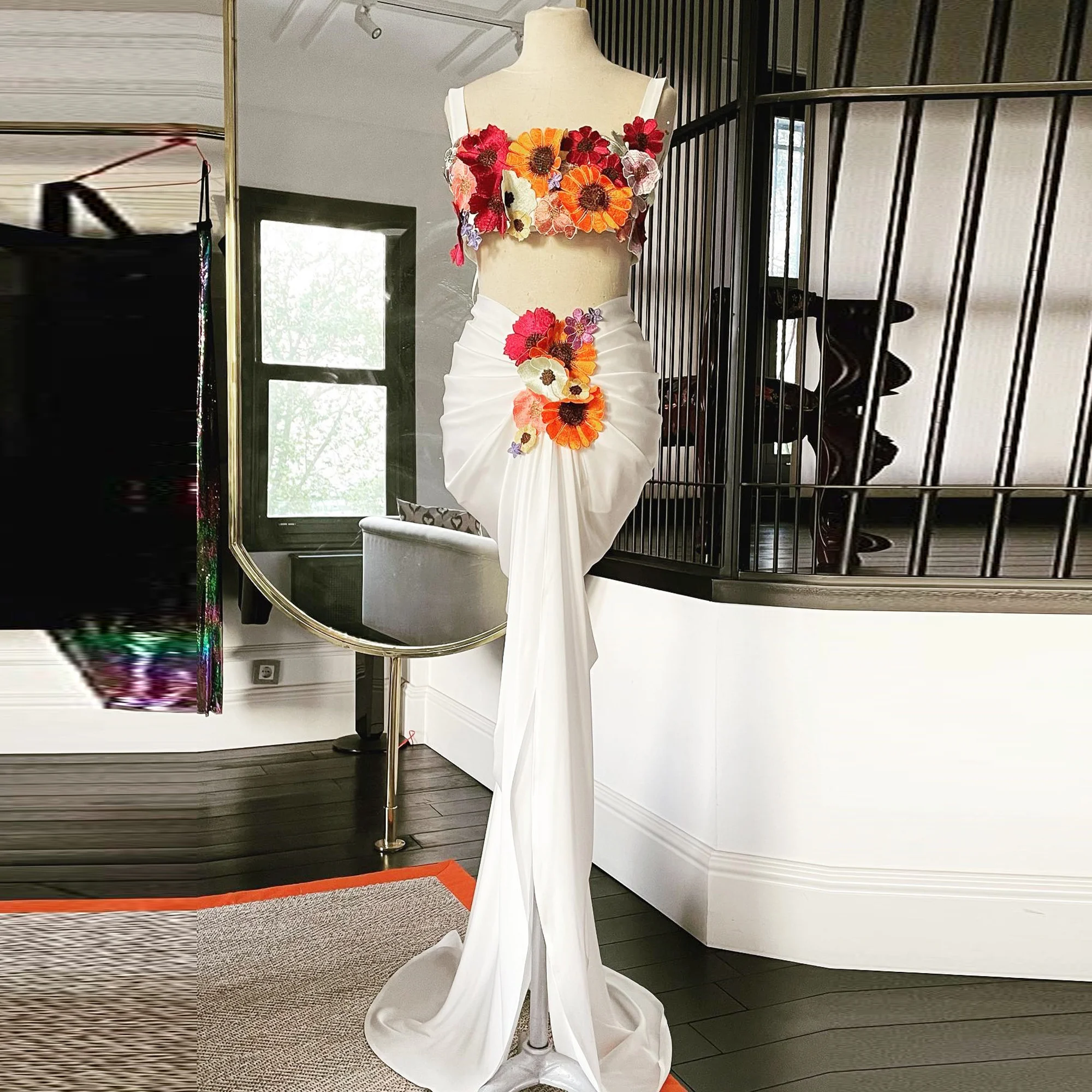 

Великолепное платье для выпускного вечера из двух частей, короткий топ с 3d цветами и юбка русалки, вечерние платья, вечернее платье для девочек