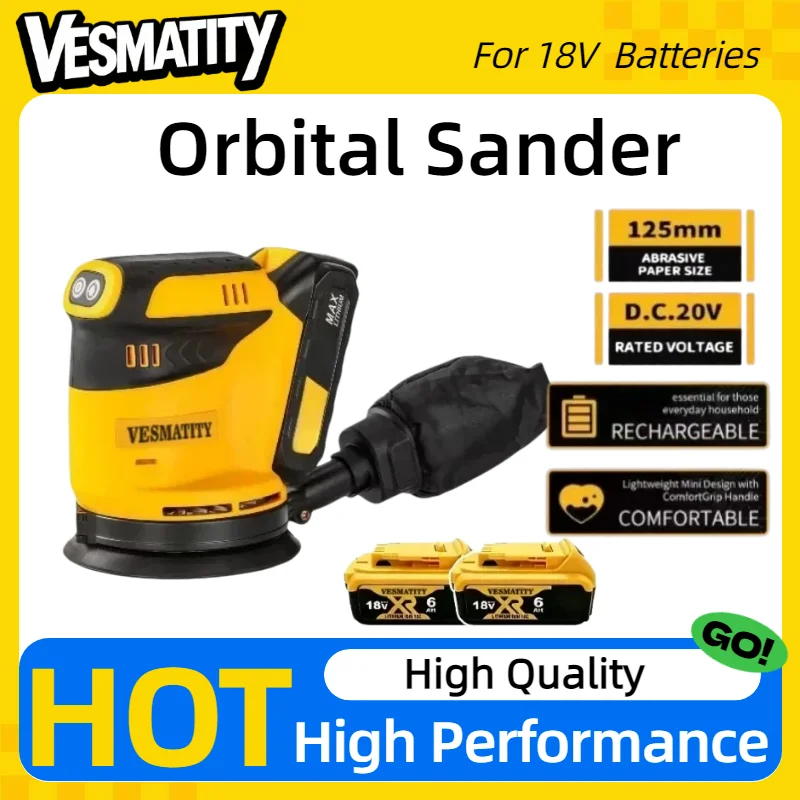Heavy‑Duty Orbital Sander Speed Adjustable Dust Collection Wood Polishing Tool for Construction Workshop For Dewalt Battery