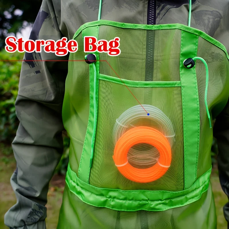 ملابس قص العشب في الحديقة، حزام كتف مع حزام نايلون متين، مريلة قص شبكية قابلة للتنفس مع جيب