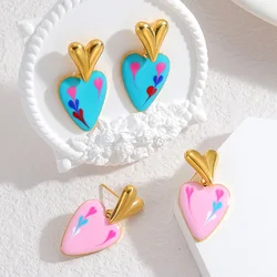 Elegant Love Heart Colorful Crystal Pattern Graffiti Dropping Oil Round Circle Gold Plated Hoop Earring for Women Jewelry