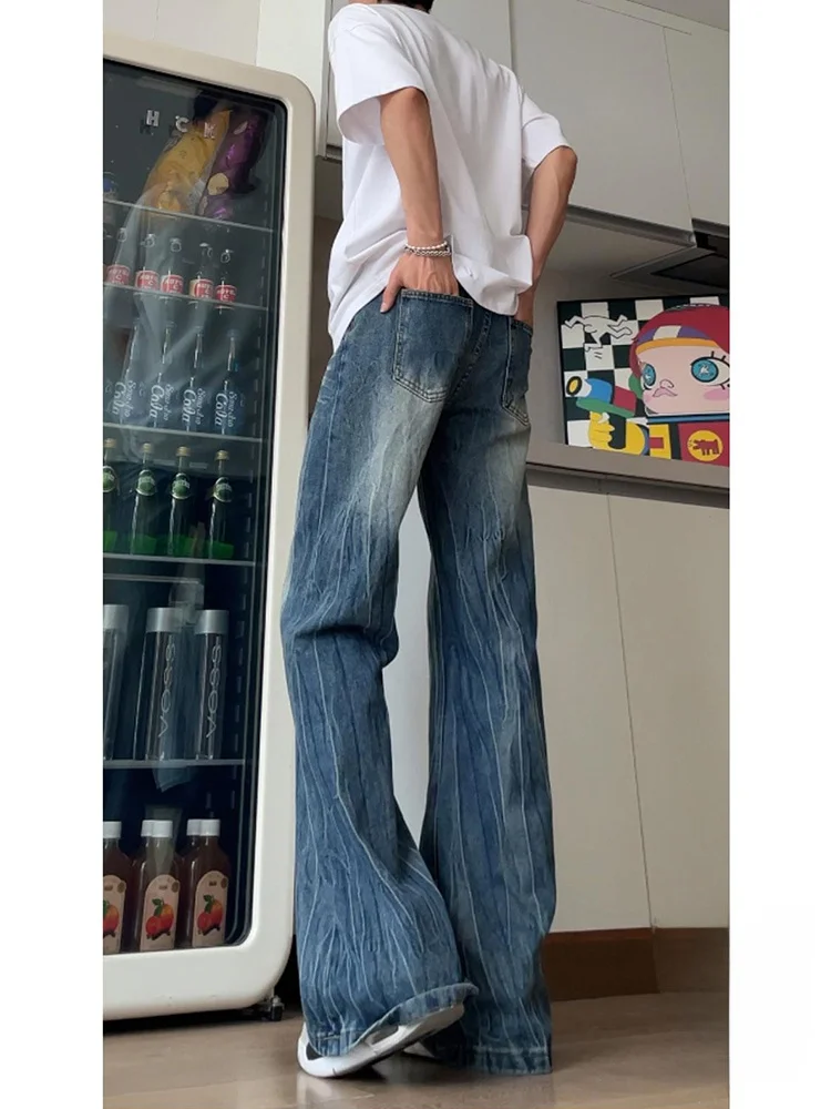 

American Vibe Retro Blue Lightning Stripe Bell Bot Jeans Men's Leg Lengthening Trendy Brand Waed Straight Leg Jeans