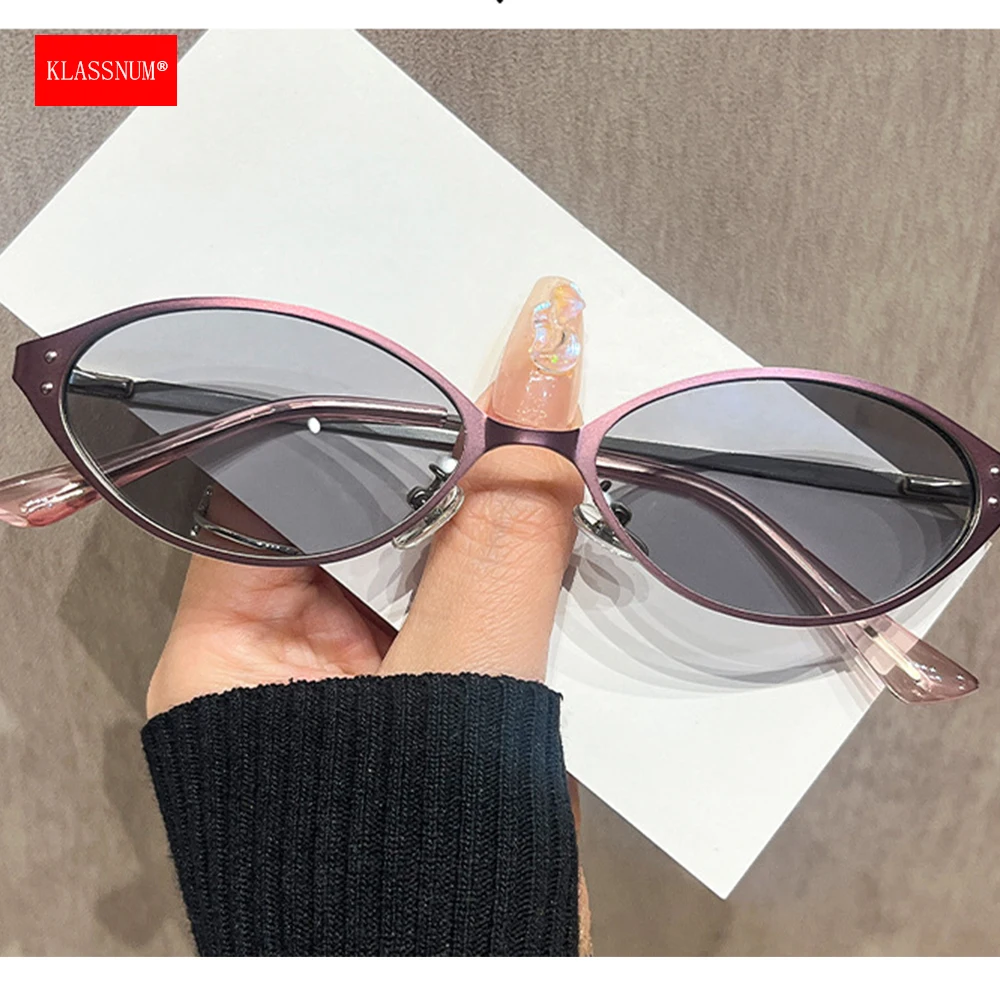 KLASSNUM New Metal Y2K Sunglasses Women Purple Pink Frame Anti UV400 PC Lens Sun Glasses Fashion Sun Shades Men Punk Eyepiece