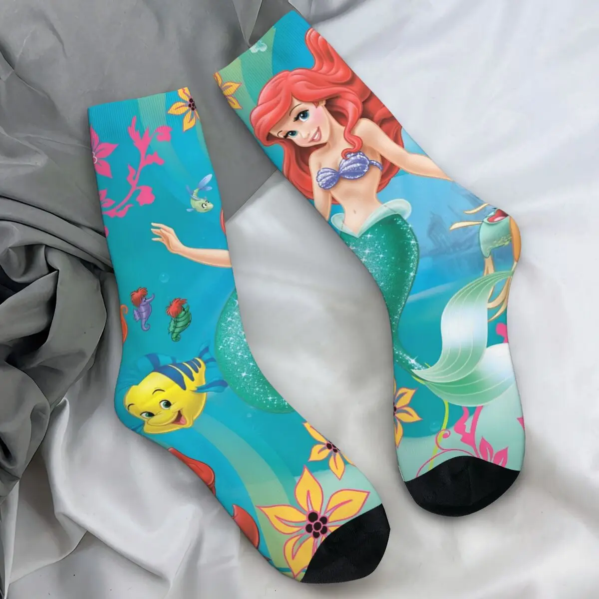 The Little Mermaid Cartoon Socks Elegant Stockings Kawaii Autumn Non-Slip Adults Men Socks Soft Design Outdoor Sports Socks