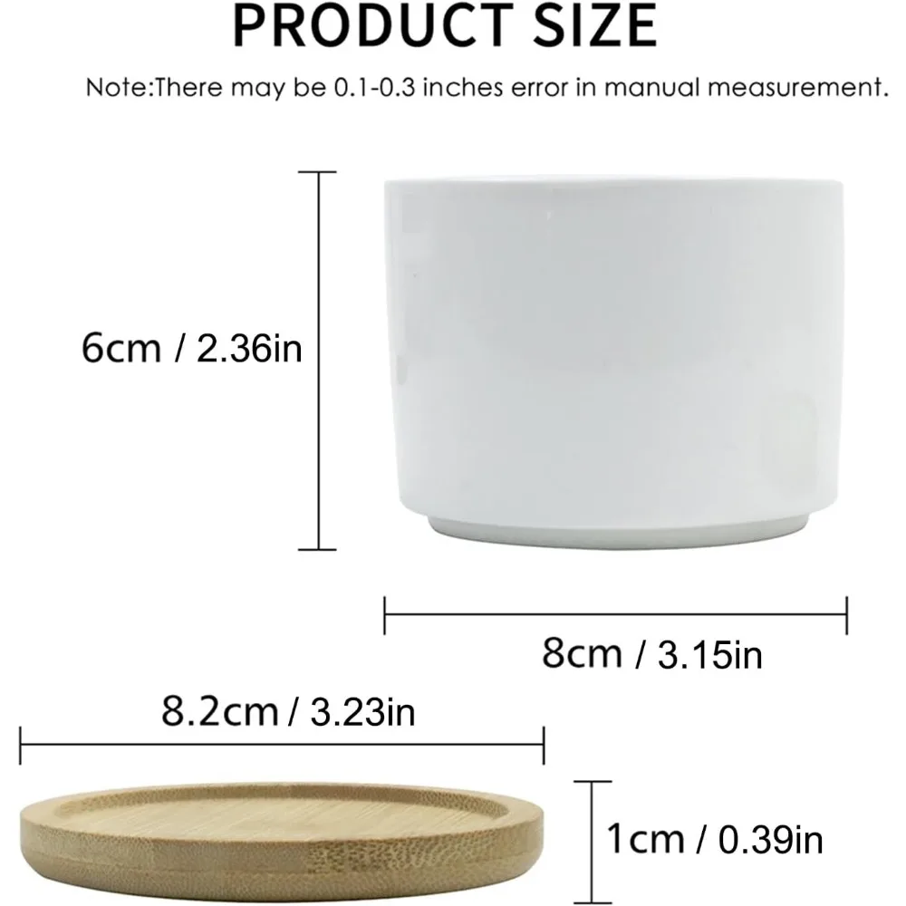 

6 комплектов мини-суккулентов, сублимационные заготовки, белые керамические кашпо на 6 унций с бамбуковым подносом для печати своими руками, садовый декор