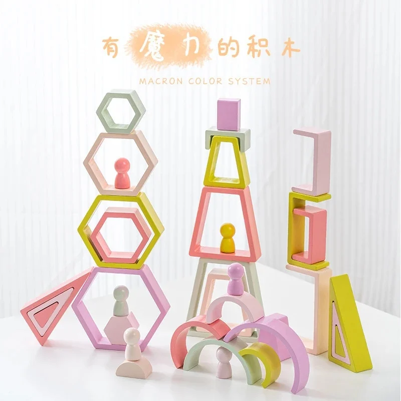 Montessori Geometry Blocks Nordic Wooden Toys Number Learning Stacking Balance Game Sensory Play Early Education Kids Gift