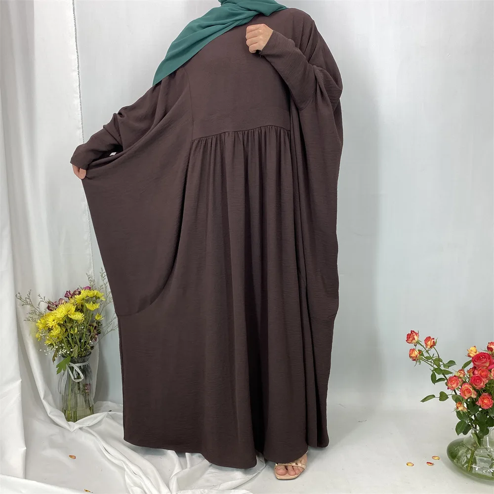 Nouvelle mode musulmane Robe élégante moyen-orient turquie plissée Robe longue Abaya Robe couleur unie