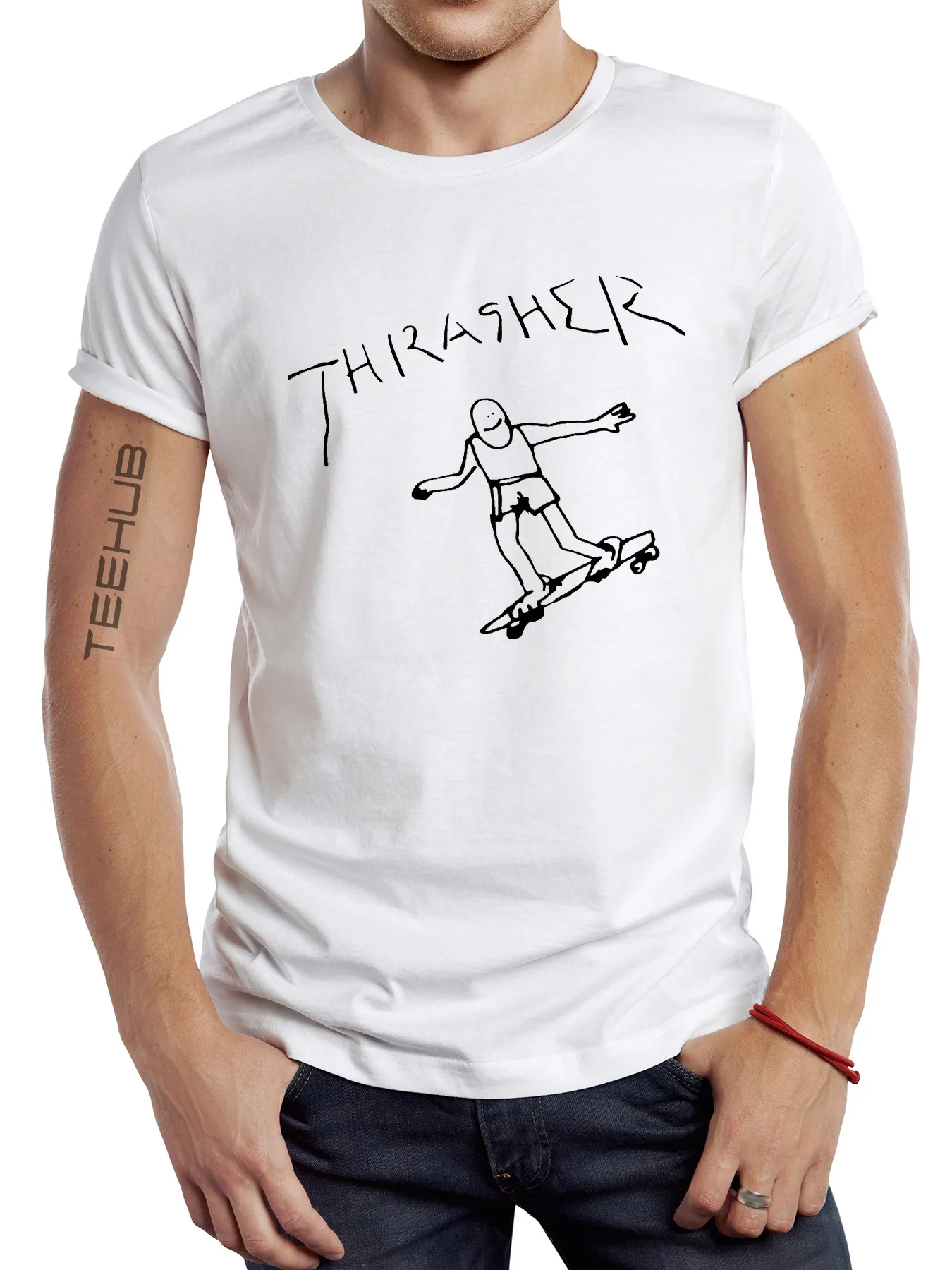 2025 Newest Men's Fashion Skate Trasher Printed T-Shirt Short-Sleeve Tops Casual Tee