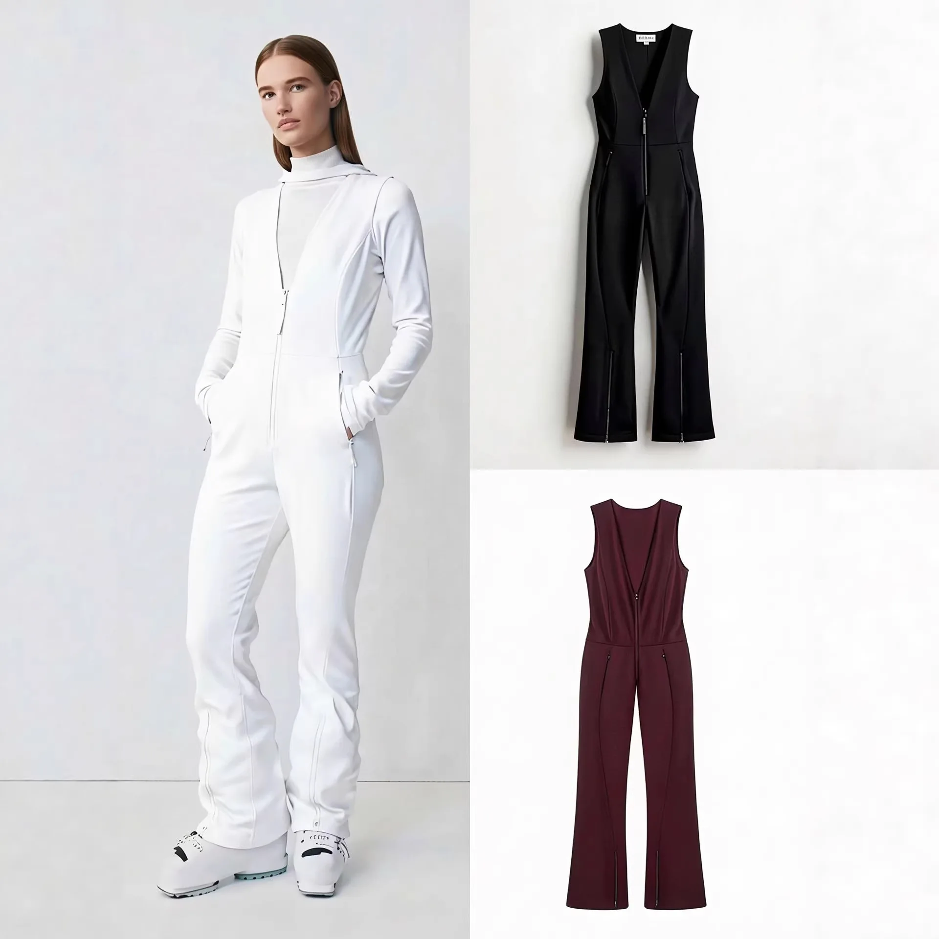 

Женский модный приталенный зимний комбинезон-куртка, повседневный, универсальный, простой, с приталенной талией, однотонный, без рукавов, с V-образным вырезом, верхняя одежда