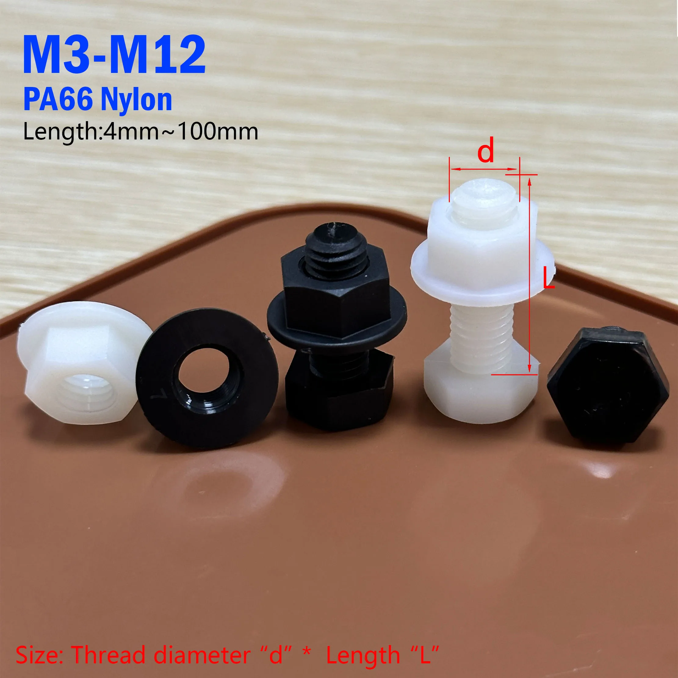 M3M4M5M6-M12 Black White Nylon External-Hex Head Screws and Nuts Set  Plastic Insulated Outer Hexagon Electrical Resistance Bolt