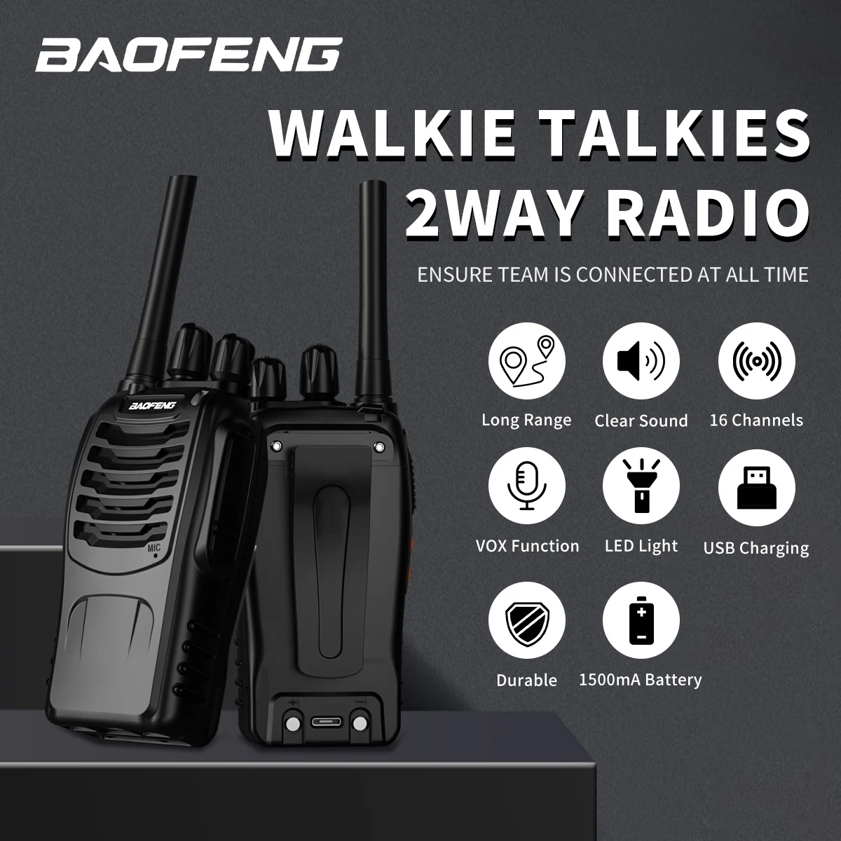 2 Stuks Baofeng Portable Wireless Handheld Walkie-Talkie Upgrade BF-888S Plus Long Range UHF 430-440MHz Type-C Charging BF888S