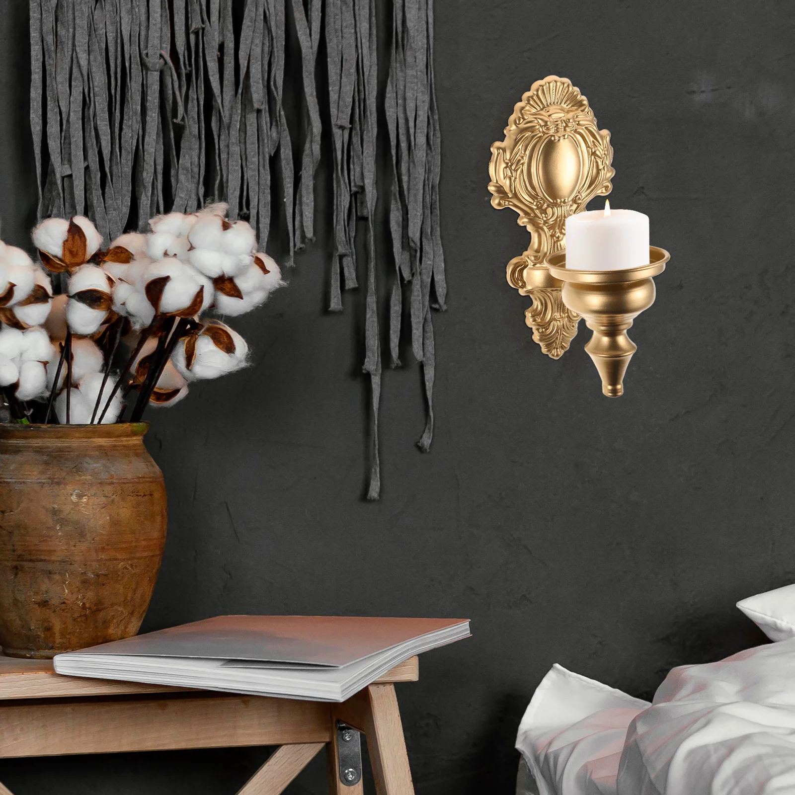 

1pcs Iron Wall Sconce Vintage Metal Candlestick Holder For Farmhouse Living Room Bedroom Entryway Decor Pillar Wall Mount