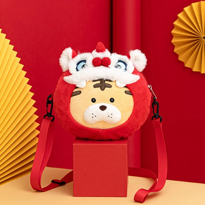 Tiger Plush Sling Bag Decor New Year Cartoon Kids Coin Purse Party Pendant New Year Decorations Plush Toys Gift