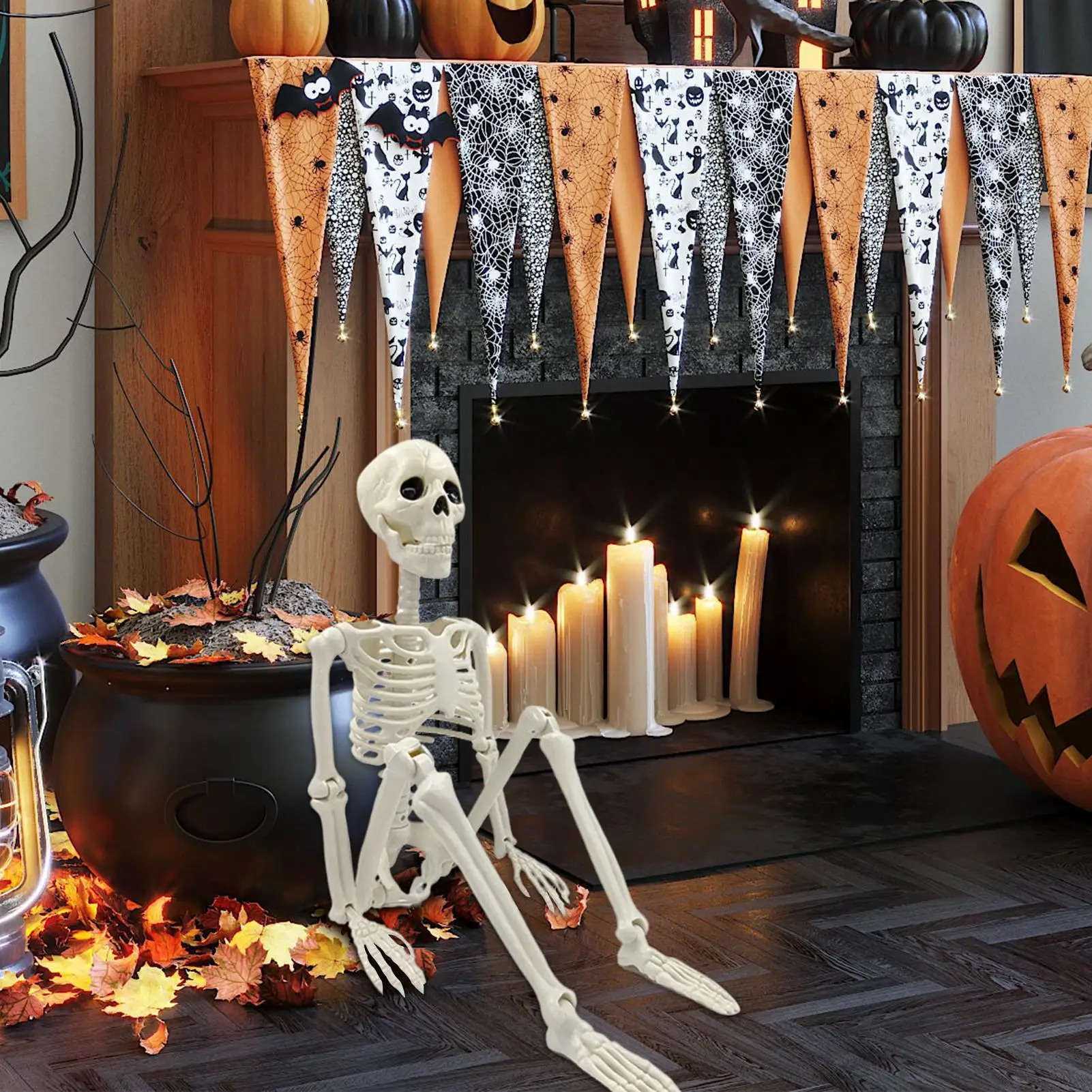 Skeleton Decor Full Body Halloween Skeleton Decor with Movable Joints Skull Figurine Bone Statue Decoration for Party Tabletop