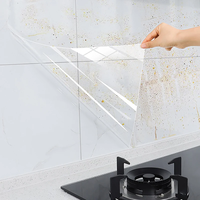 1Pc Kitchen Oil Proof Wall Sticker Heat-resistant Wallpaper Clear Self Adhesive Film Waterproof Resistant Cabinet Stickers