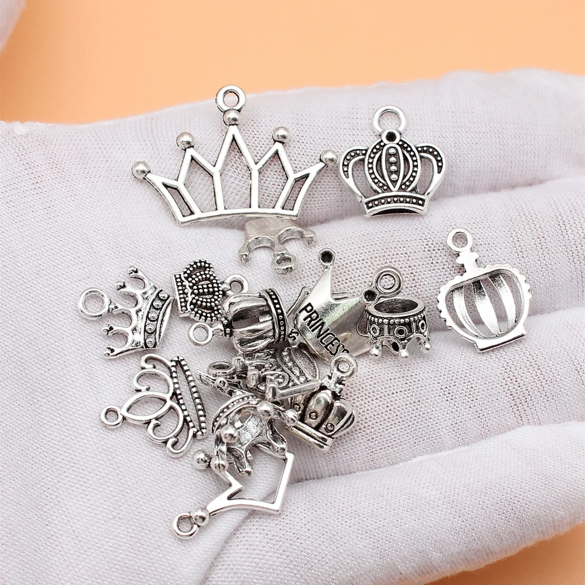 16pcs Antique Silver Color Crown Charms Collection For DIY Jewelry Making, 16 Styles, 1 of Each