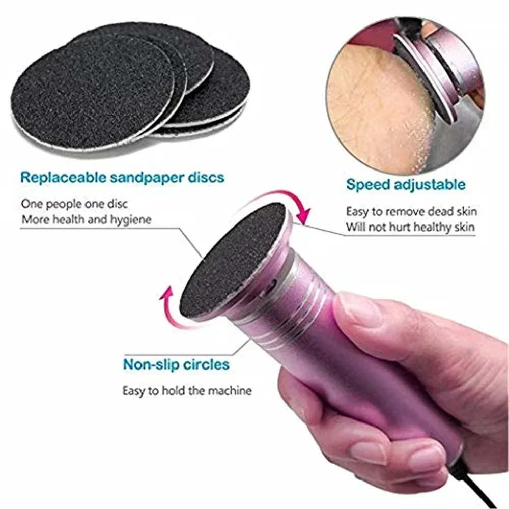 Callus Remover, Adjustable Speed Foot File with 60-piece Sandpaper Tray, Professional Dead Skin and Calloused Pedicure