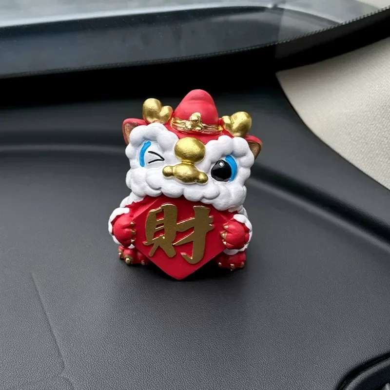 Guochao Creative Lion Dance Car Ornament Cartoon Dragon Dance Car Center Console Ornament Car Decoration Muse Gift