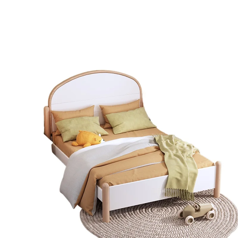 

Full solid wood children's bed boys, girls teenagers simple small apartment, log soft bag single bed