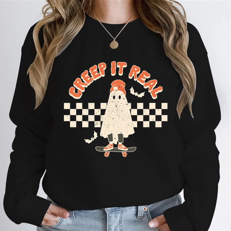 Creep It Real Vintage Ghost Halloween Sweatshirt Dames Ghost Skateboard Vintage Stijl Dames Hoodies Halloween Party Sweatshirt