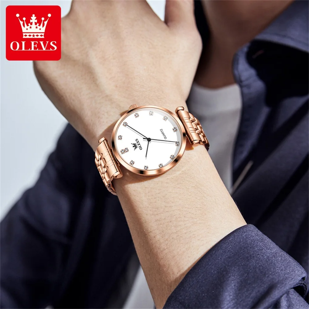 OLEVS-Relógio Quartzo Impermeável Masculino, Pulseira De Aço Inoxidável, Relógio De Pulso Simplicidade Masculina, Escala De Diamante, Original,