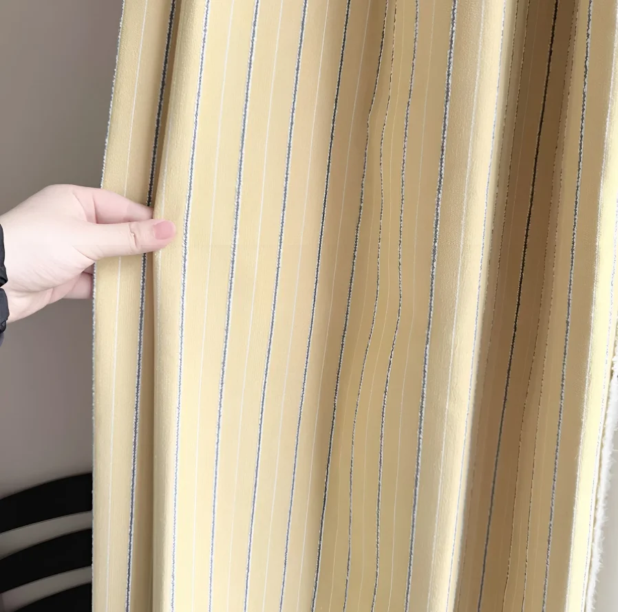 Custom Size Original Wood Creamy Vintage Style Bright Yellow Children's Room Semi-blackout Striped Curtains Bedroom Window Decor