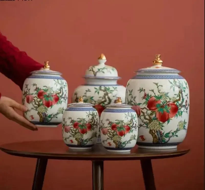 Долговечная персиковая банка для чая, керамическая коробка, герметичный общий китайский домашний органайзер для хранения Тегуаньинь Пуэр