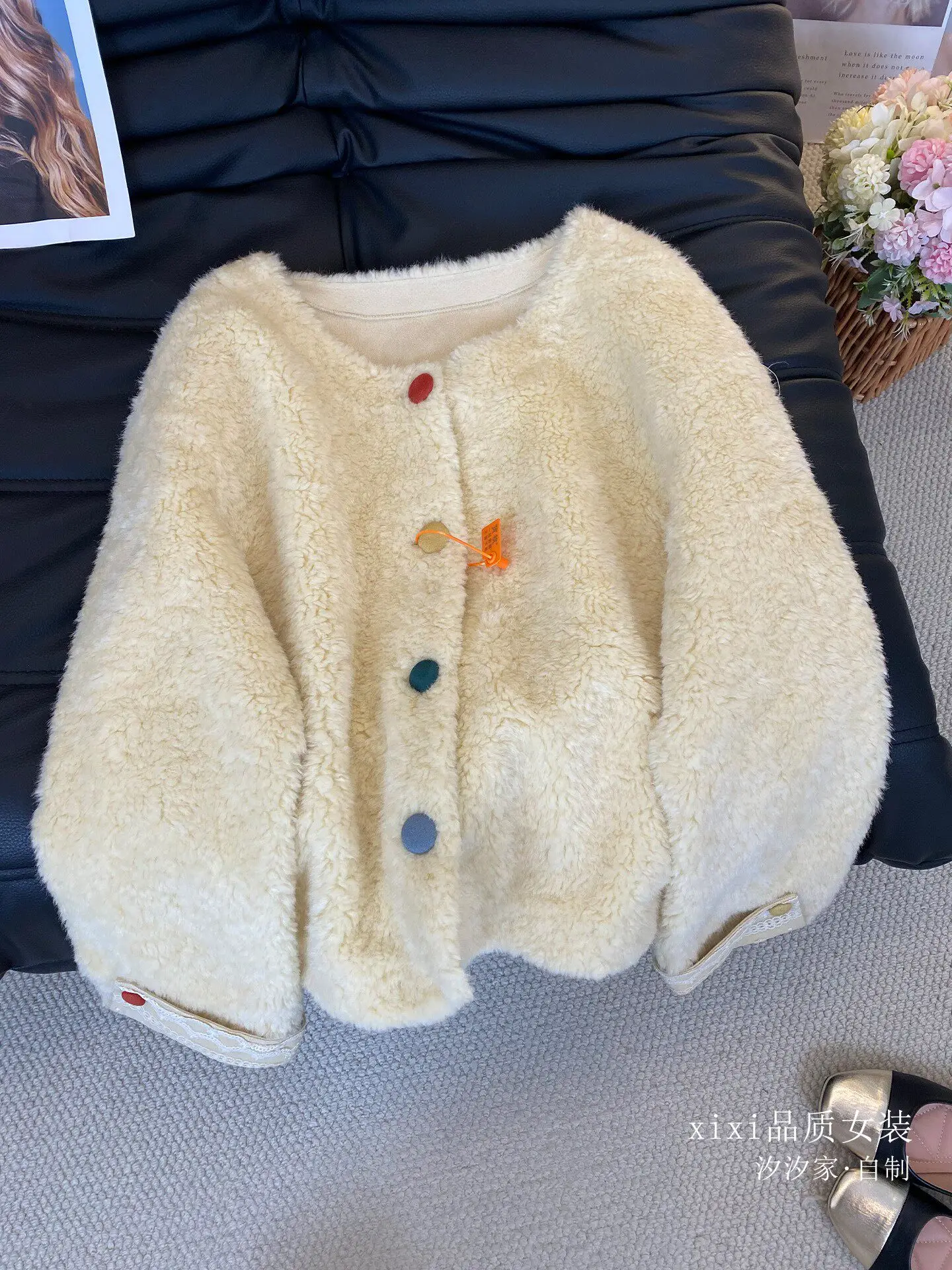 

New Apricot colored coat, plush colored thick top Jackets