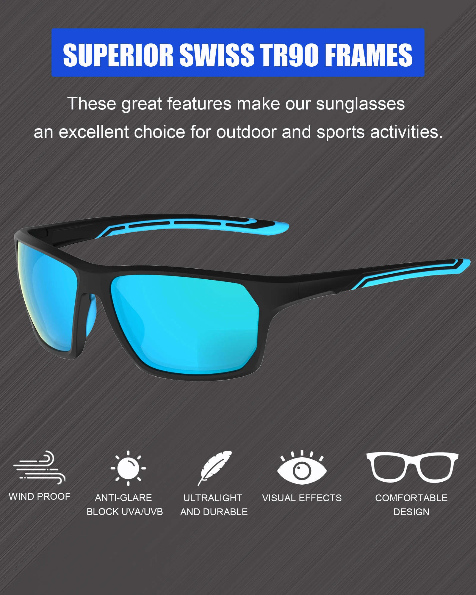 Polarized Sports Square Sunglasses for Men Women Fishing Running Cycling Golf Driving Shades Sun Glasses Tr90 For Male V0510