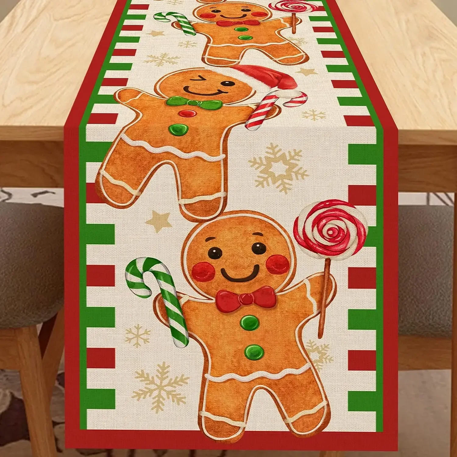 Christmas Gingerbread Man Linen Table Runners Kitchen Table Decor Xmas Santa Snowflake Dining Table Runners Christmas Decoration