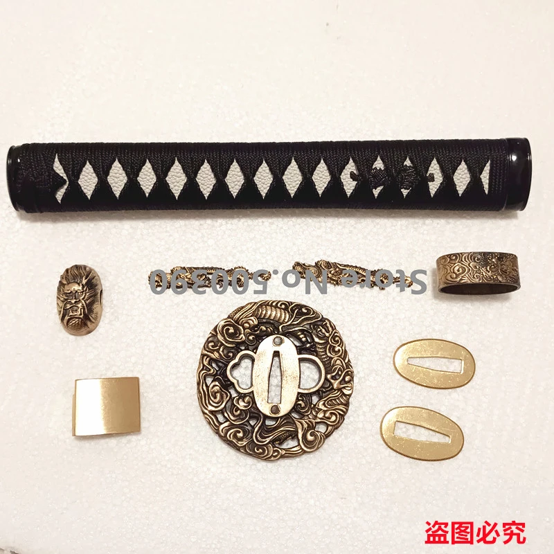 

A SET DRAGON ACCESSORIES HANDLE TSUKA BRASS TSUBA GUARD HABAKI SEPPAS FUCHI KASHIRA MENUKI FOR JAPANESE SWORD SAMURAI KATANA