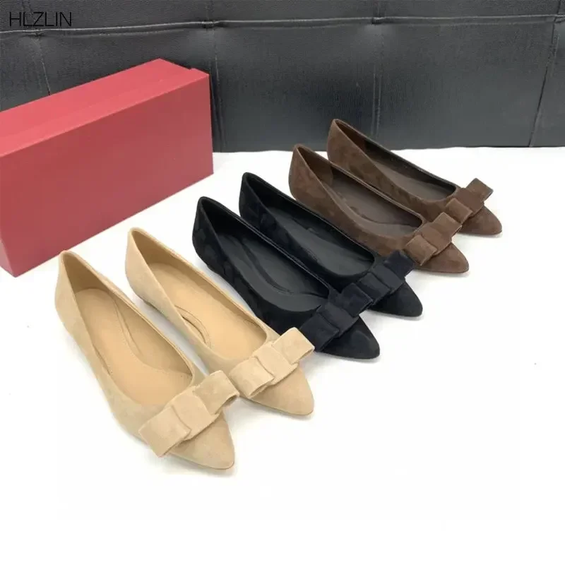 2025 new 100% genuine leather pointy butterfly knot flat Loafers Simple women's loafers elegant all season low heels