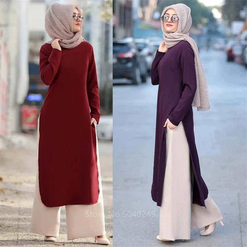 Two Piece Sets Tops and Pants Women Turkey Muslim Abaya Split Abaya Dresses Ramadan Kaftan Islamic Clothing Dress Sets Modest