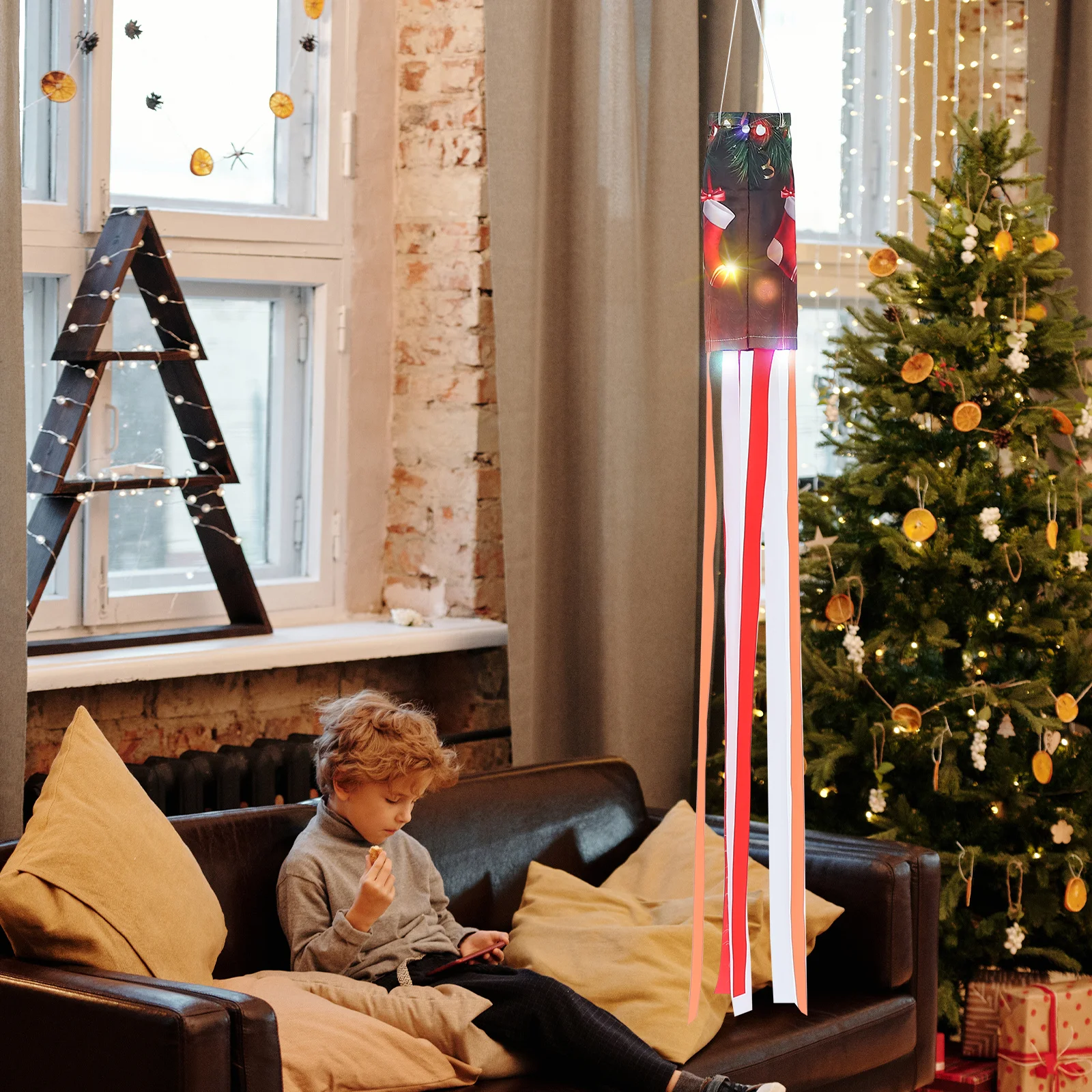 

Christmas Windsock Flag LED Lighted Durable Decorative Pendant Festival Home Holiday Decoration Windsock Flag Home Decoration